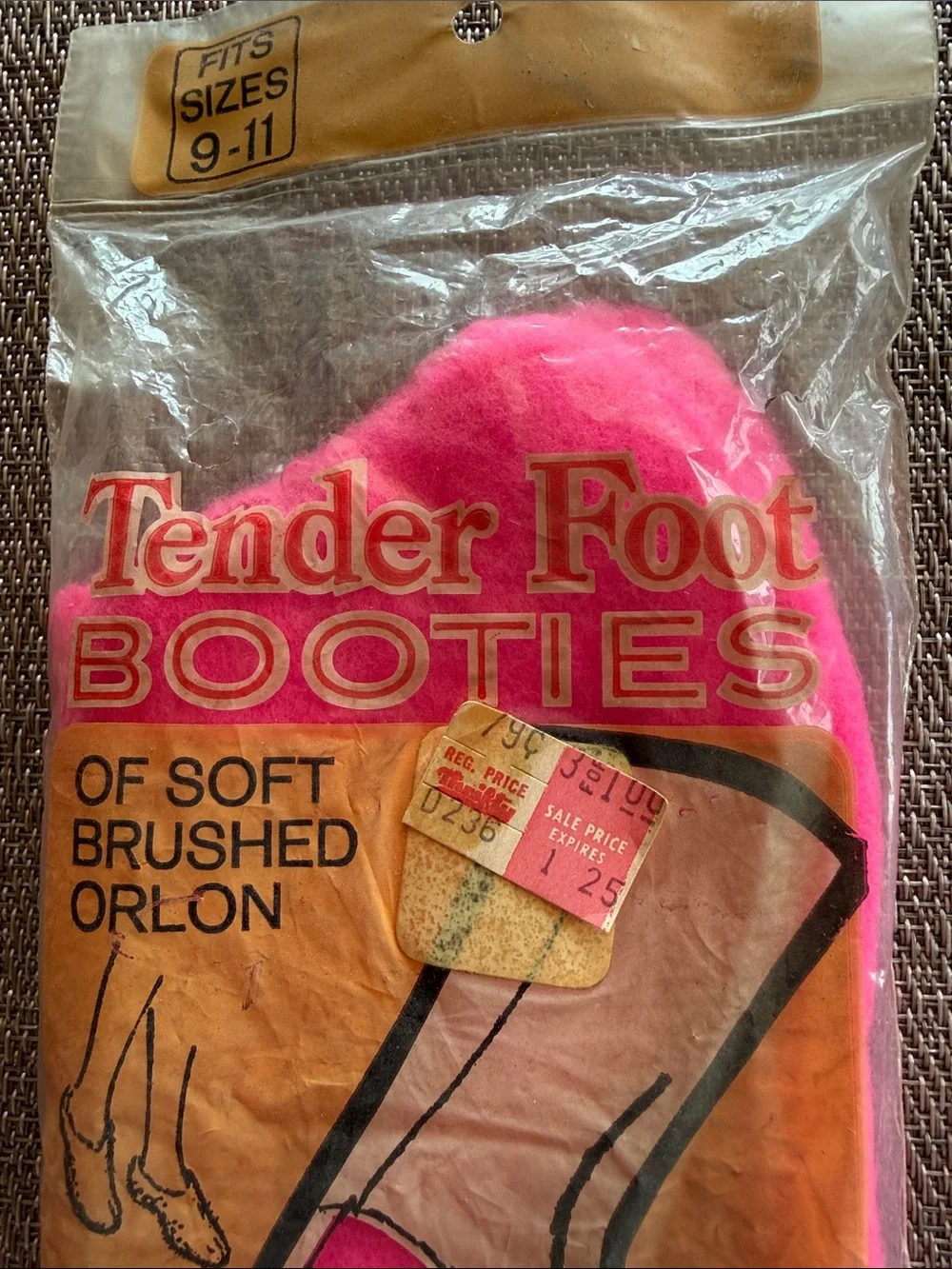Hot Pink 1960's Vintage Tender Foot Slipper Socks New Old Stock Size 9-11 Sealed
